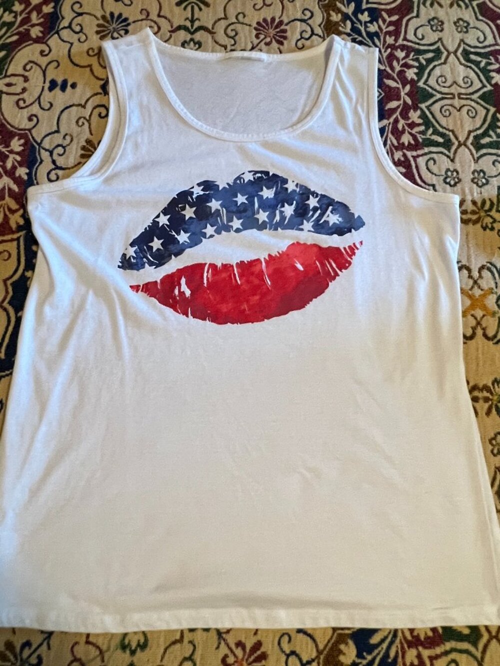 Red, White, Blue Stars Lips White Tank No tags Large